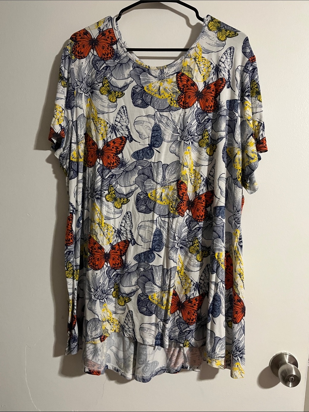 Multiples White Floral-Print Tunic with Orange and Yellow Accents